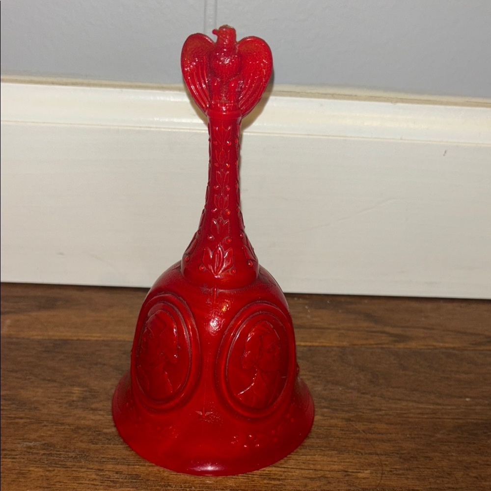 Fenton Red Slag Glass Eagle Bell,American Bicentennial 1776-1976 UV Glows